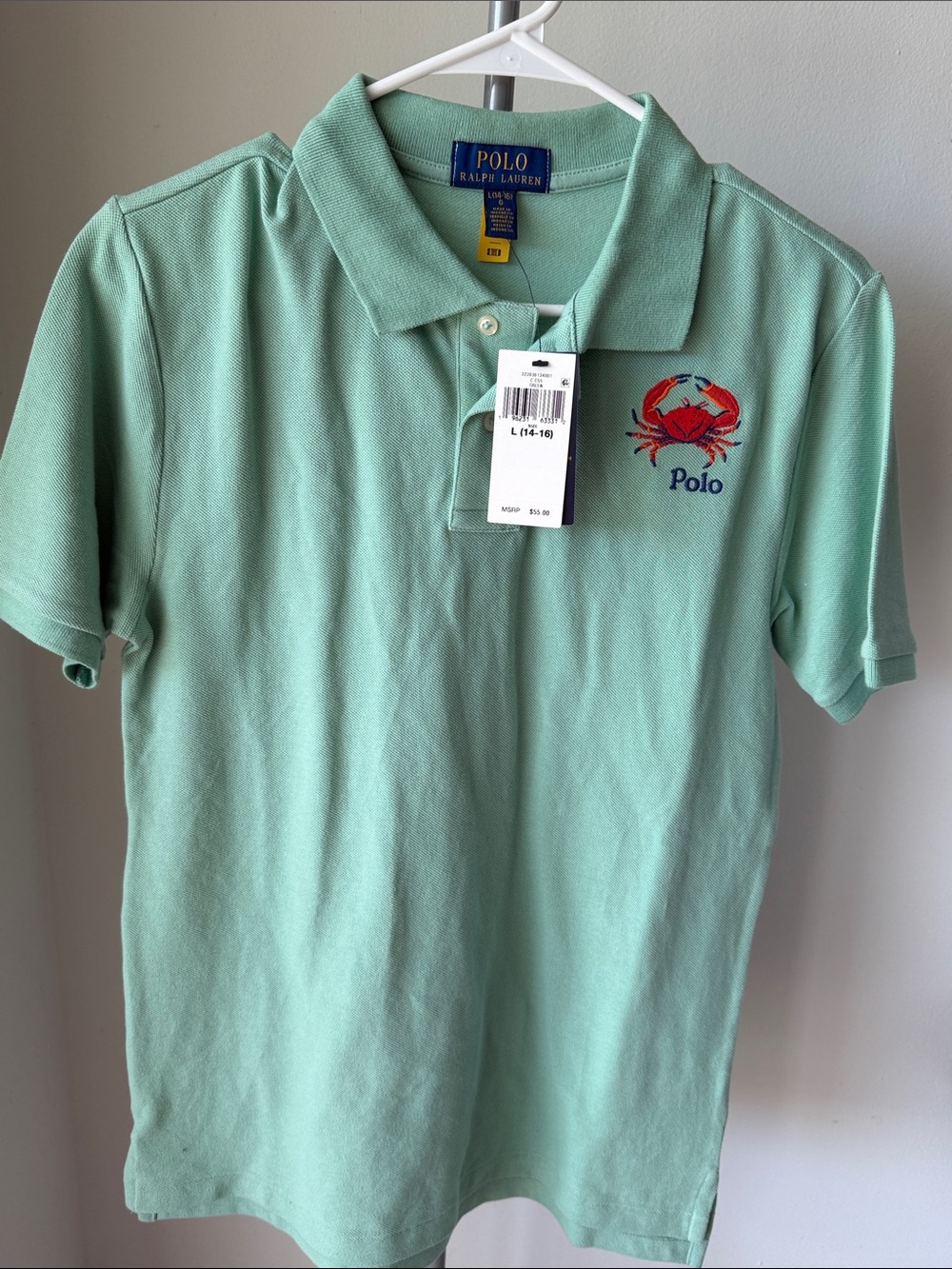 Polo by Ralph Lauren Seafoam Polo with Red Crab Embroidery
